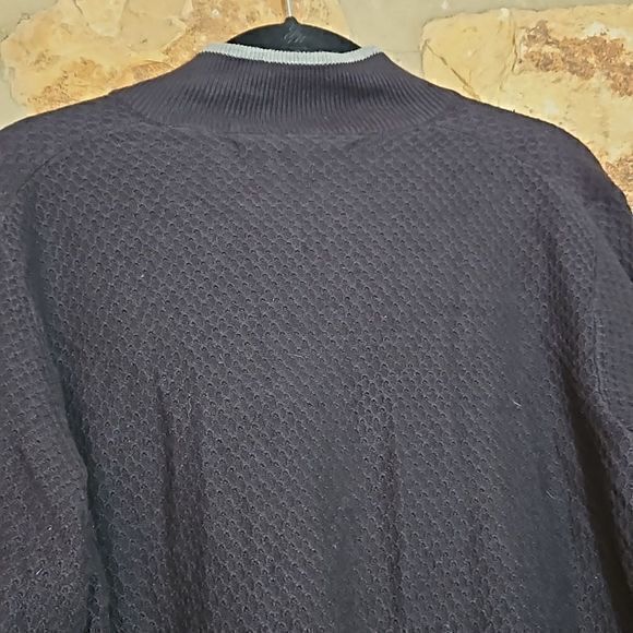 Perry Ellis Black Waffle Knit Long Sleeve Pullover 1/4 Zip Sweater Sz M New - Picture 6 of 14